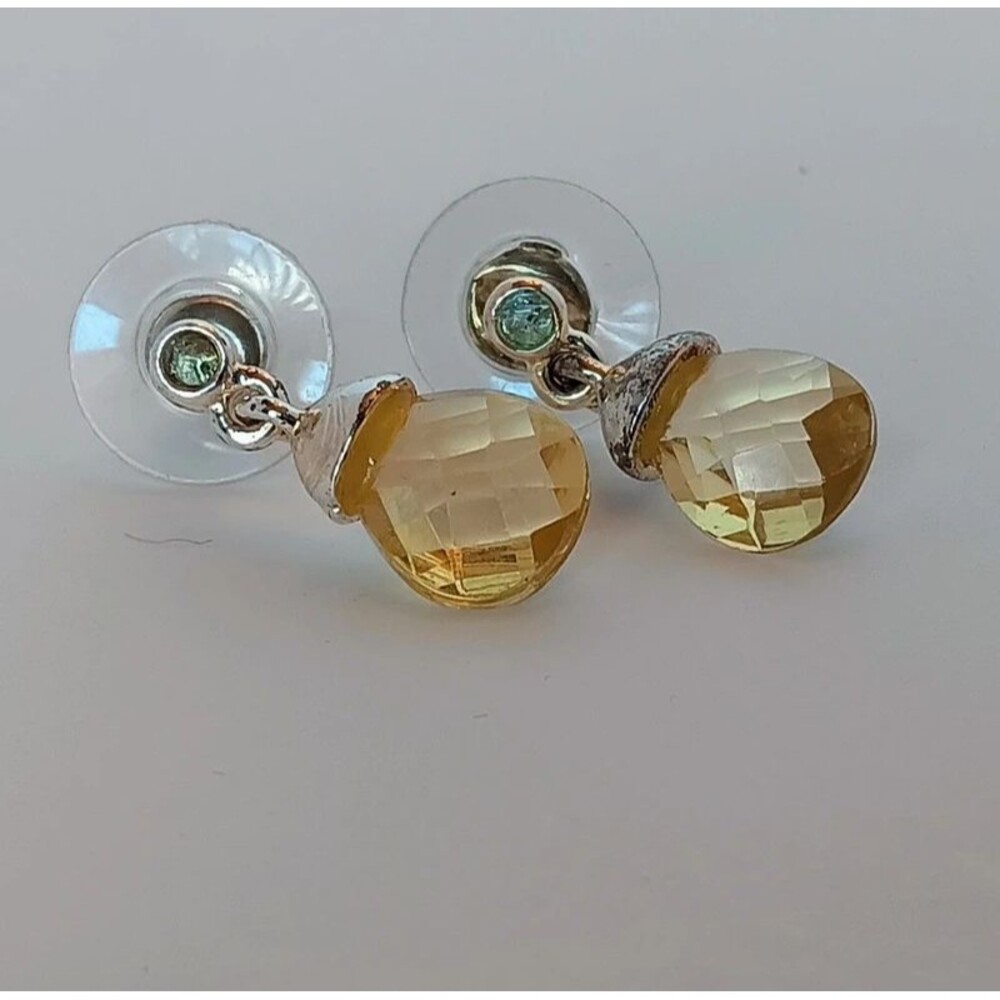 Sweet Silvertone Light Blue & Yellow Stud Dangle Earrings